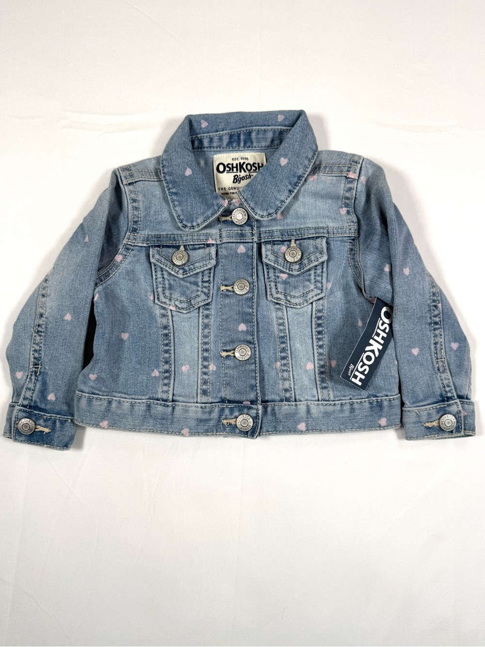 NWT OSHKOSH B'GOSH Toddler Girls' Light Wash Denim Heart Jean Jacket 12m NEW